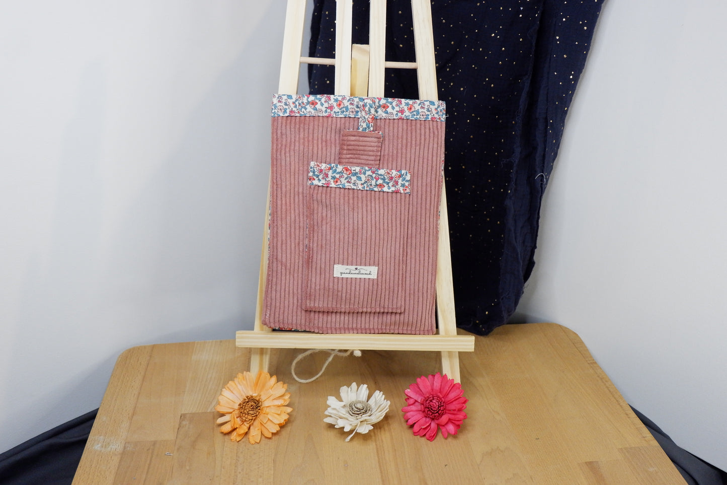 Pochette pour livre de poche Vieux rose et fleuri