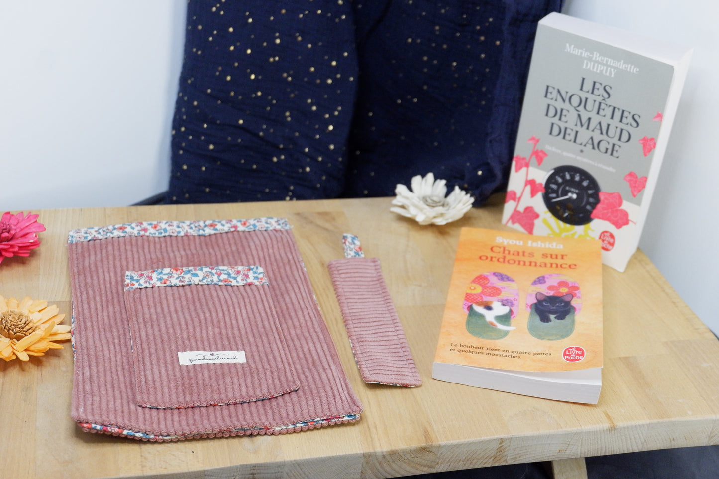 Pochette pour livre de poche Vieux rose et fleuri