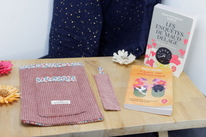 Pochette pour livre de poche Vieux rose et fleuri