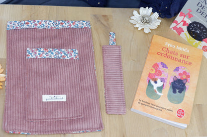Pochette pour livre de poche Vieux rose et fleuri
