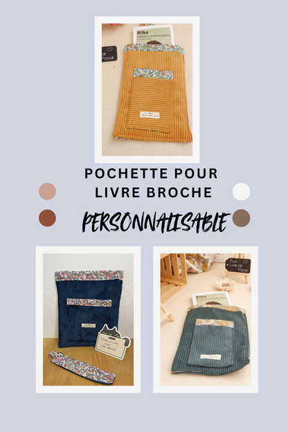 Pochette à livre Broché avec marque page assorti A PERSONNALISER !!